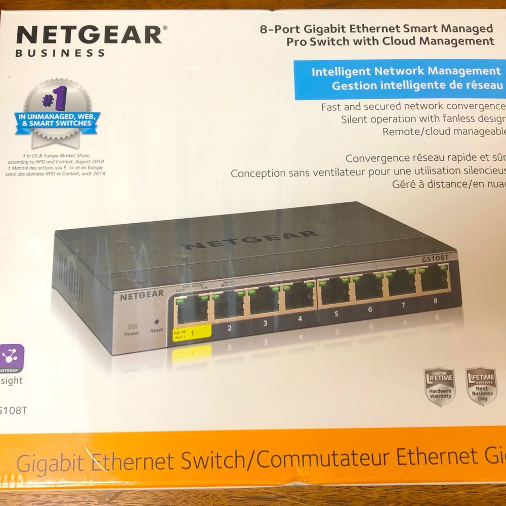 NIB⭐️NETGEAR 8-PORT GIG SMART SWITCH CLOUD MGMT